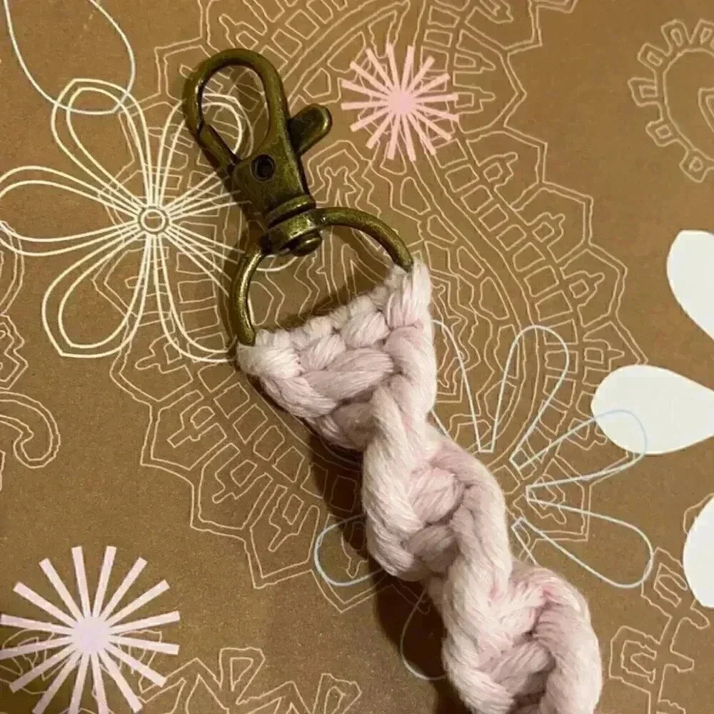 Spiral Macramé Keychain in Baby Pink